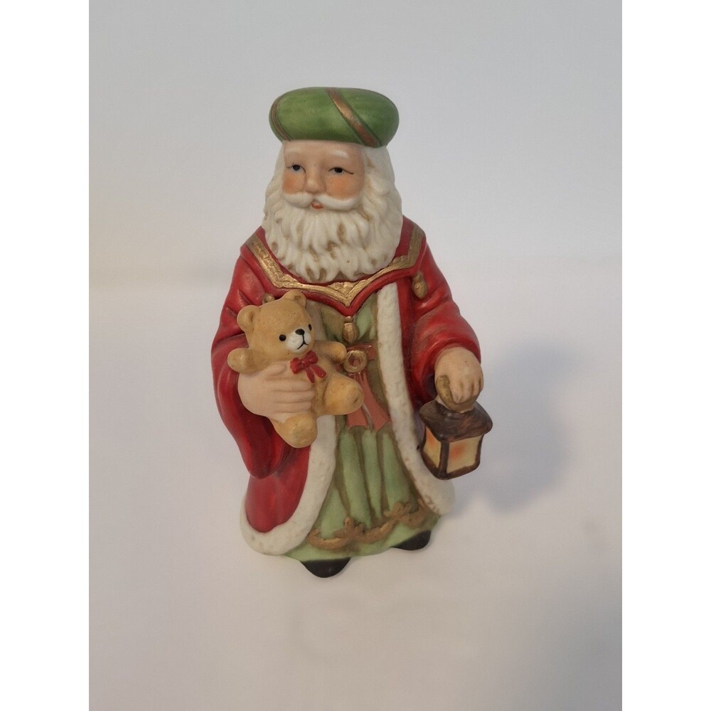 VTG Father Christmas Old World Santa Figure Homco #5610 Bear, Lantern